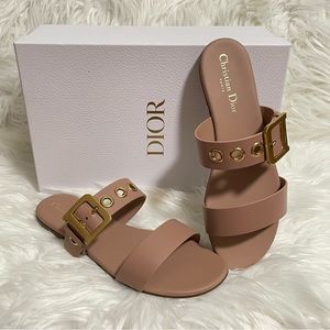 CHRISTIAN DIOR Calfskin D-Dior Slide Sandals 38 Rose De Vents